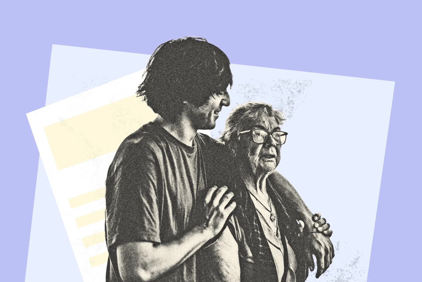 an adult son hugging his elderly mother to demonstrate the process of getting guardianship of an elderly parent