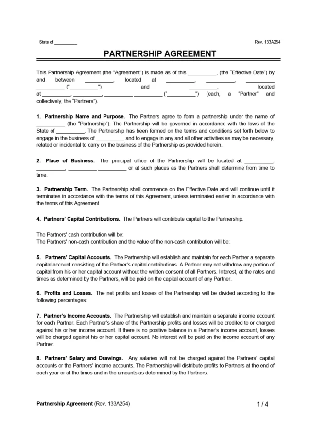 Partnership Agreement example form