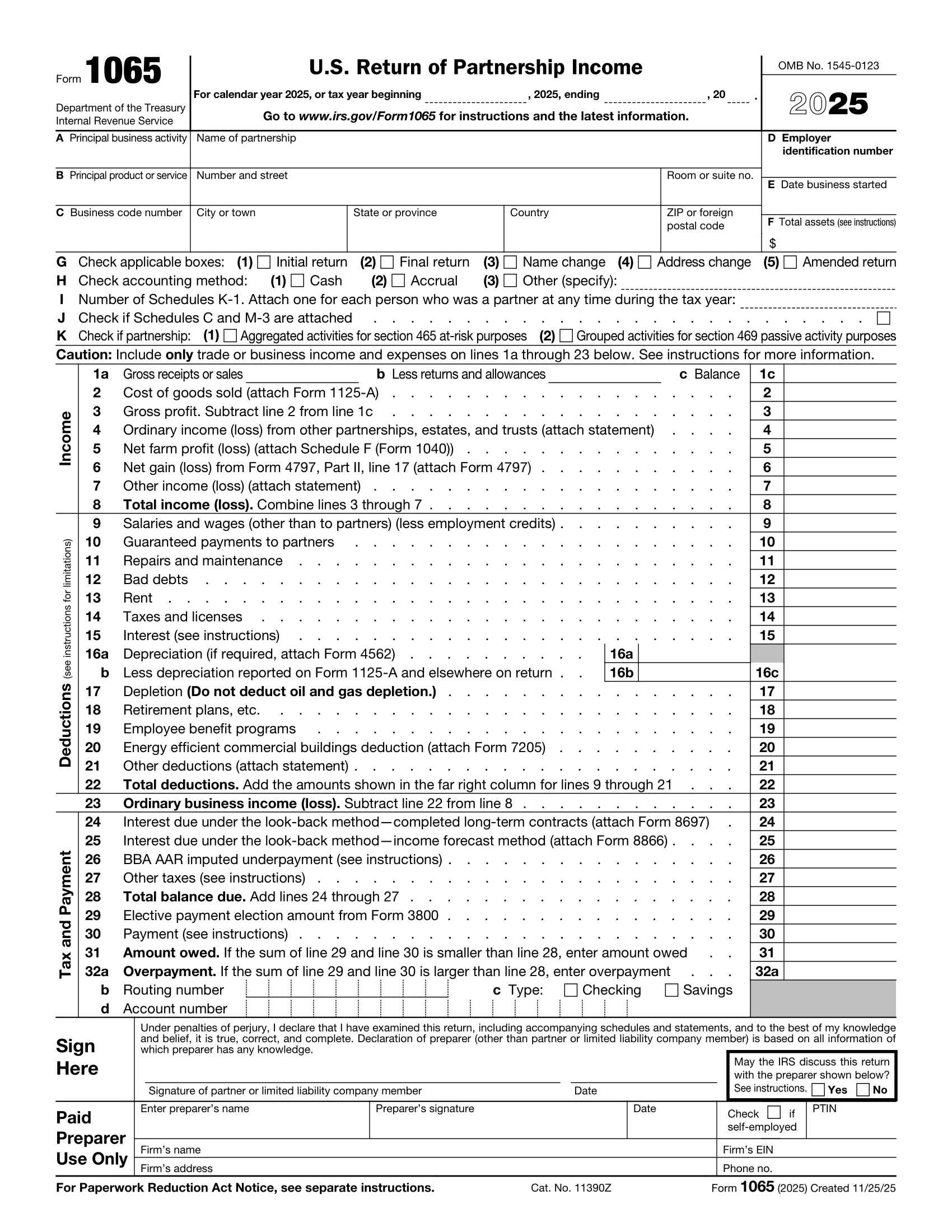 Form 1065 for giving the return of US partnership income
