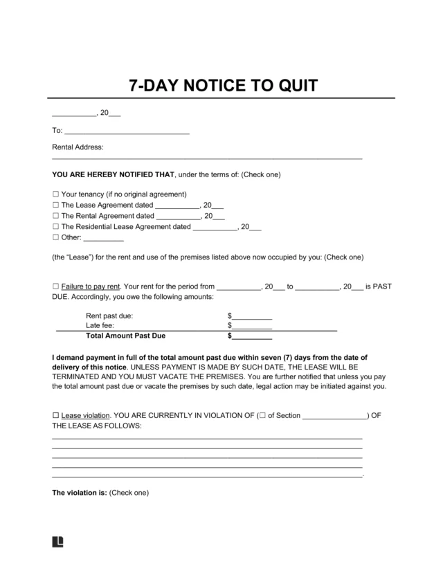 7-Day Eviction Notice to Quit Template
