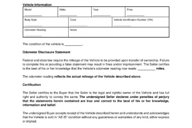 ATV Bill of Sale form