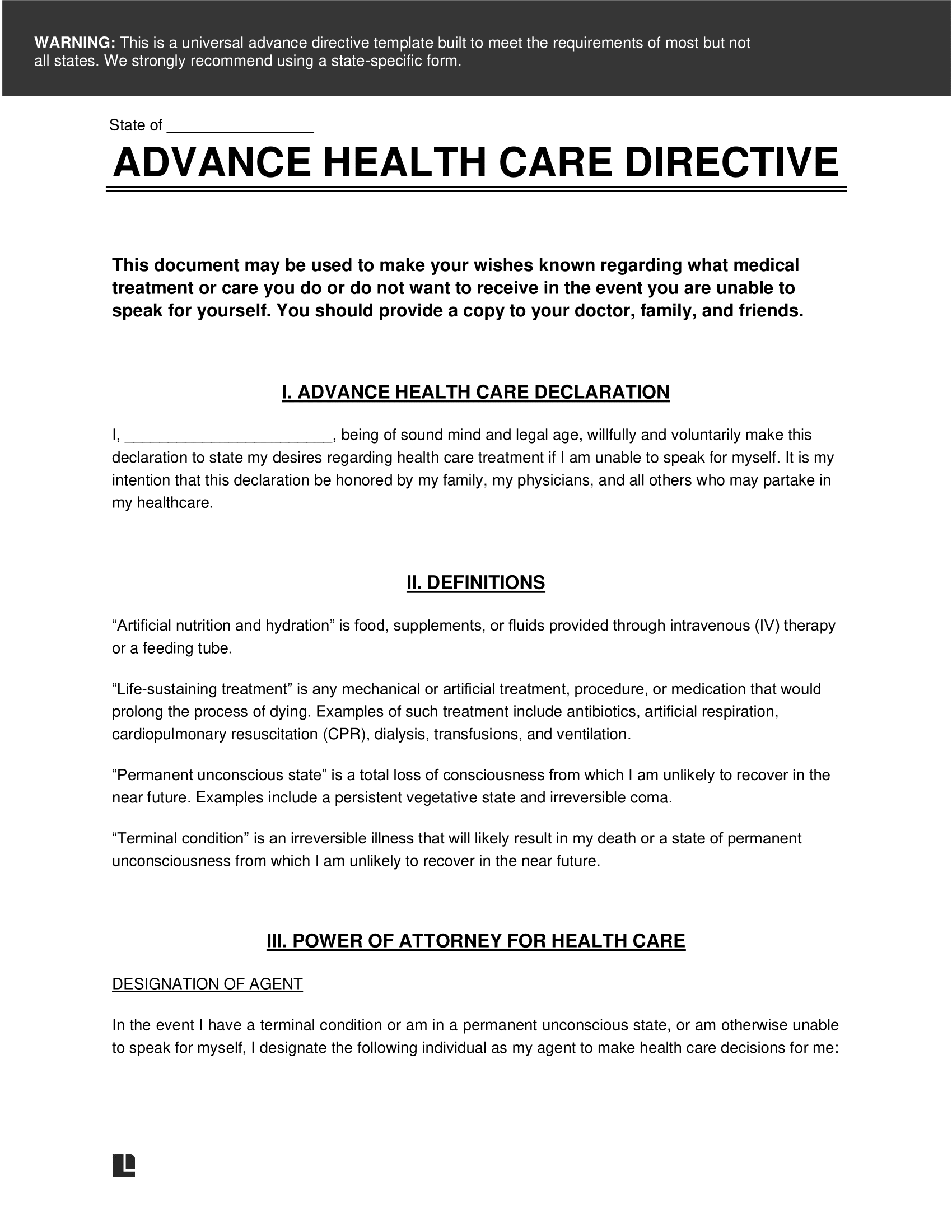 Advance Health Care Directive