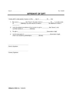 Affidavit of Gift