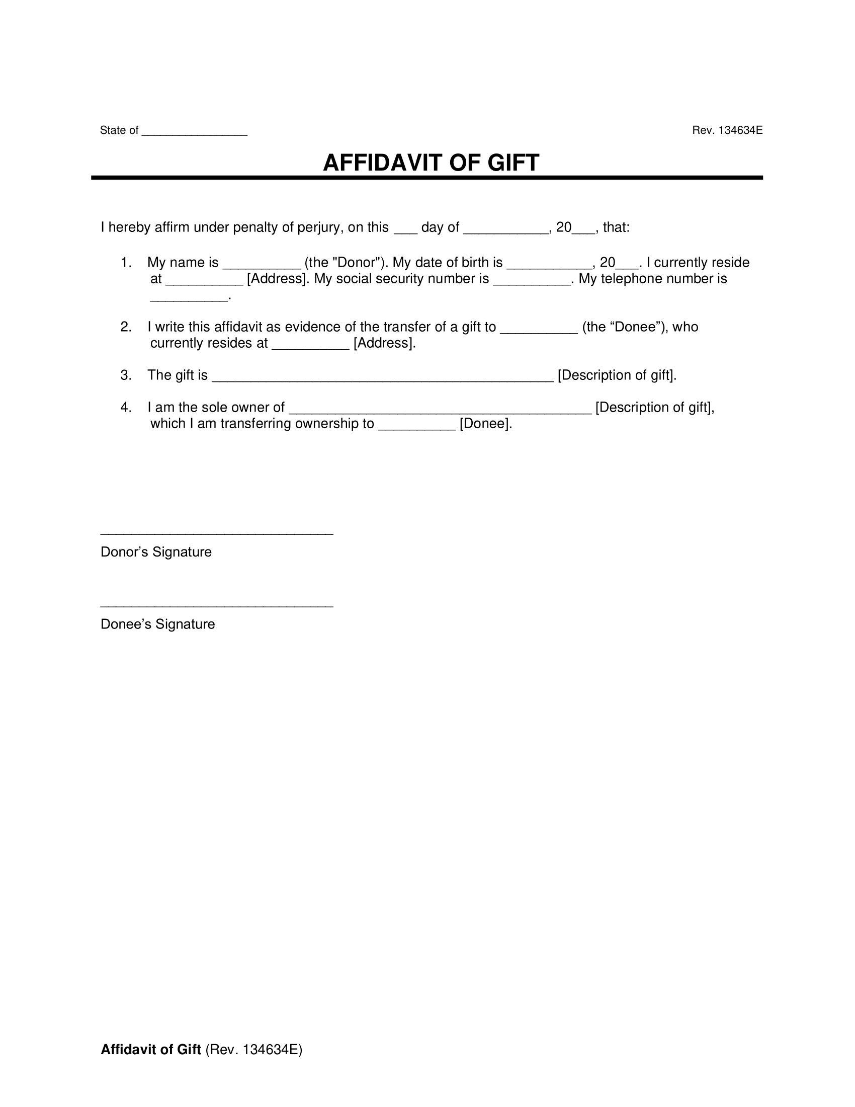 Affidavit of Gift