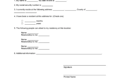 Affidavit of Residence Template