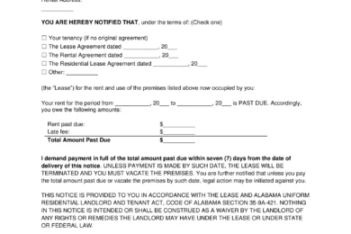 Alabama 7-Day Notice to Quit for Non-Payment of Rent