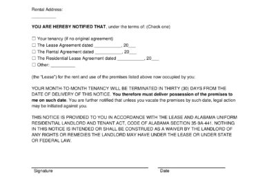Alabama Lease Termination Letter Template