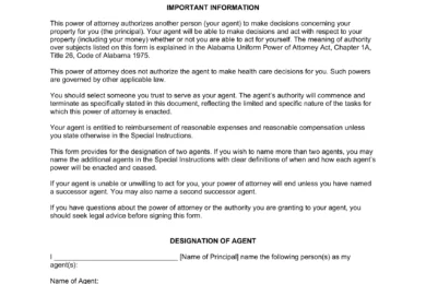 Alabama Limited Power of Attorney Form