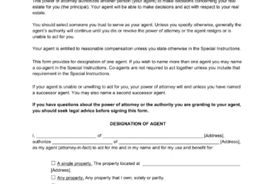 Alabama Real Estate Power of Attorney Form