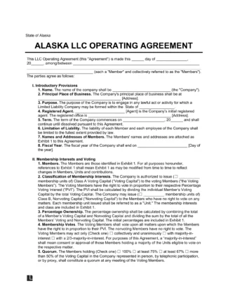 Alaska LLC Operating Agreement Template