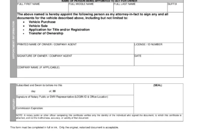 Alaska Motor Vehicle Power of Attorney Form