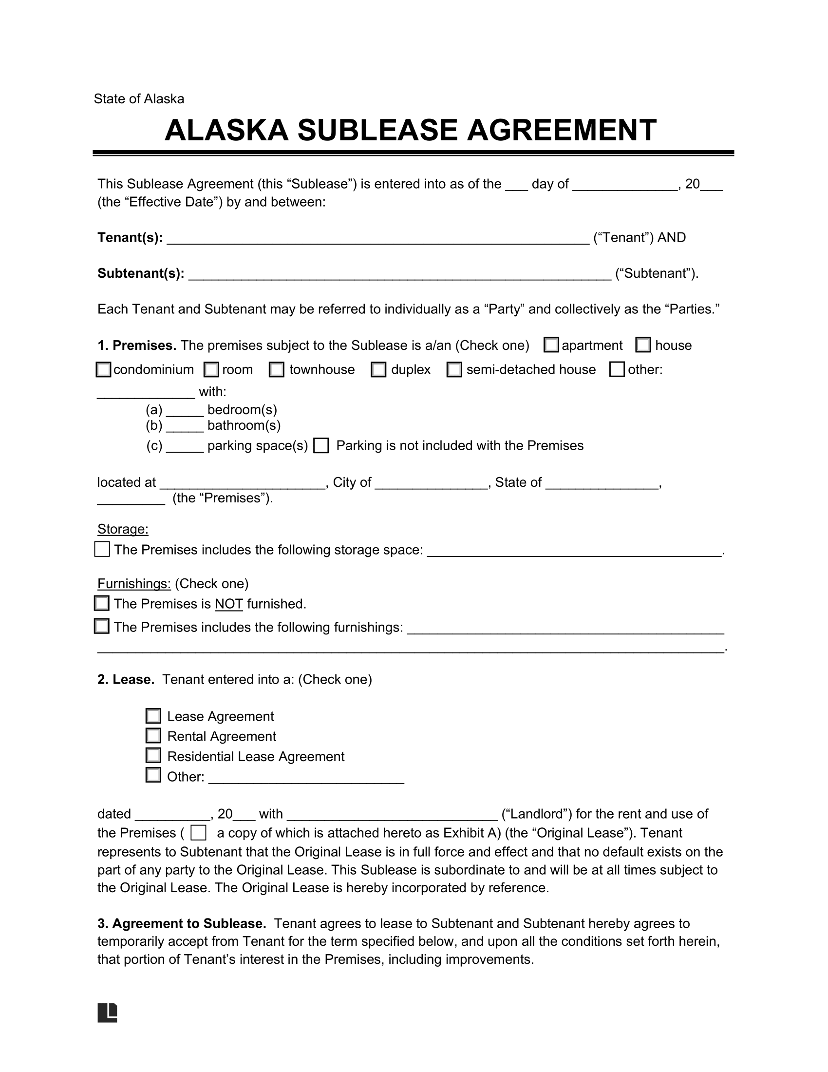 Alaska Sublease Agreement Template