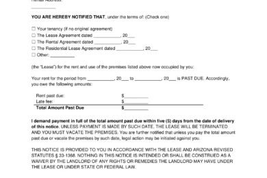 Arizona 5-Day Notice to Quit for Non-Payment of Rent