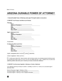 Arizona Durable Power of Attorney Form