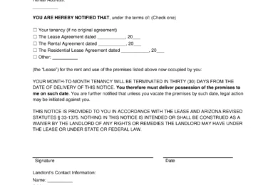 Arizona Lease Termination Letter Template
