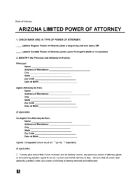 Arizona Limited Power of Attorney Form