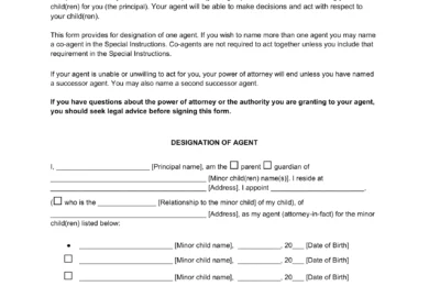 Arizona Minor Child Power of Attorney Form