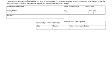 Arizona Motor Vehicle Power of Attorney Form