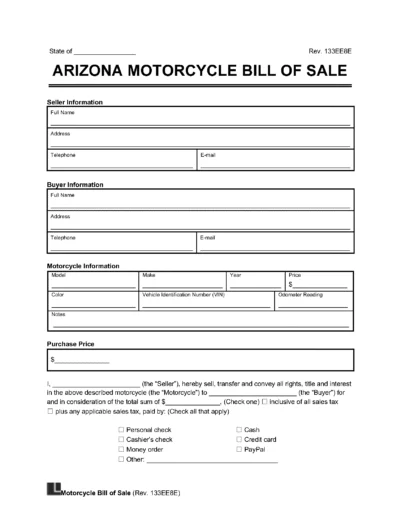 arizona motorcycle bill of sale