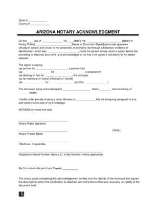 Arizona Notary Acknowledgment Form