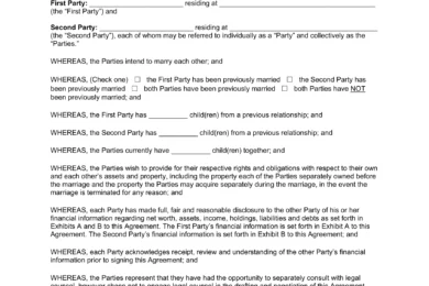 Arizona Prenuptial Agreement Template