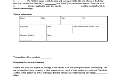 Arizona vehicle bill of sale