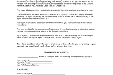 Arkansas Durable Statutory Power of Attorney Form