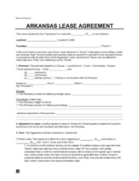 Arkansas Lease Agreement Template