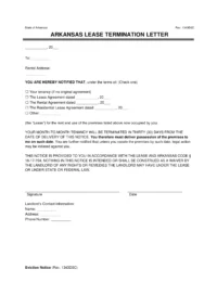 Arkansas Lease Termination Letter Template