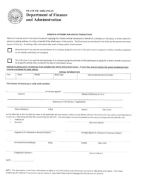 Arkansas Motor Vehicle Power of Attorney Form