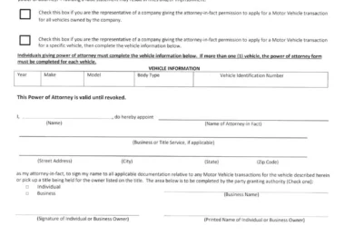 Arkansas Motor Vehicle Power of Attorney Form