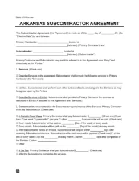 Arkansas Subcontractor Agreement Sample