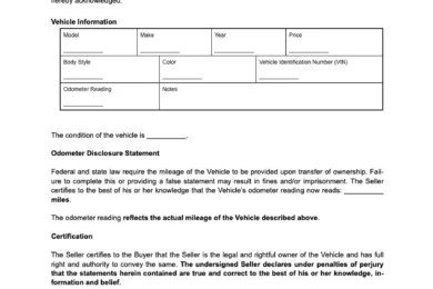 Arkansas Vehicle Bill of Sale