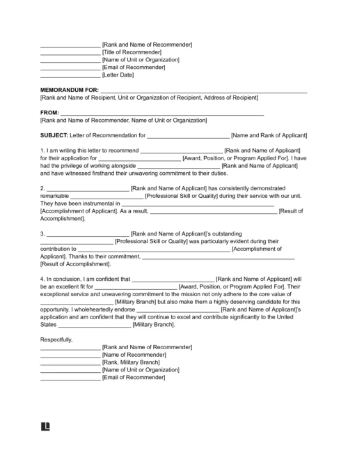 Army Letter of Recommendation