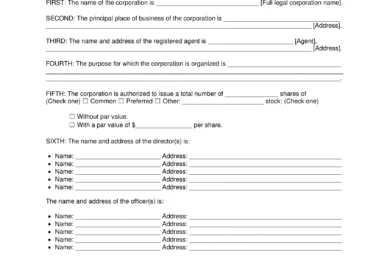 Sample of an Articles of Incorporation Template