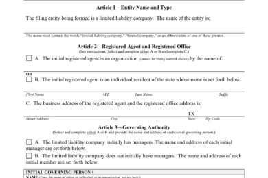 an example of an Articles of Organization official state form