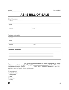 As-is bill of sale screenshot