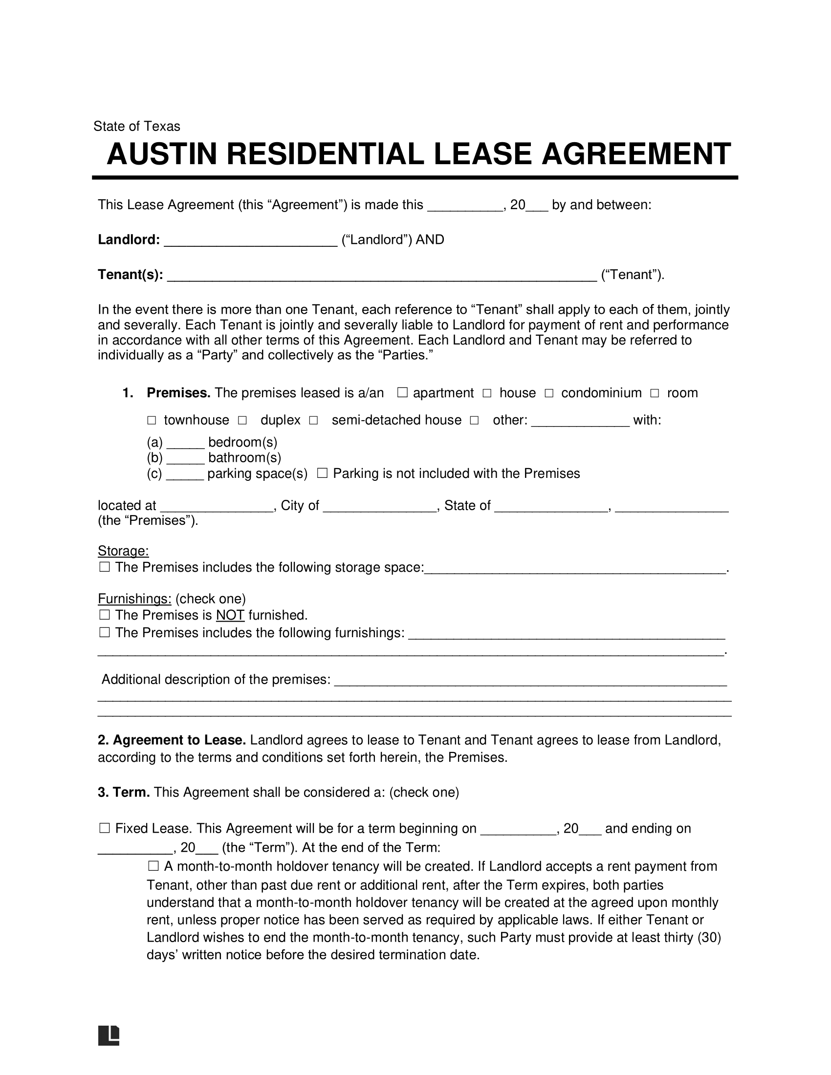 Austin Residential Lease Agreement Template