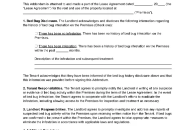 Bed Bug Addendum Form