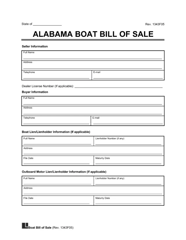 Alabama Boat Bill of Sale Template