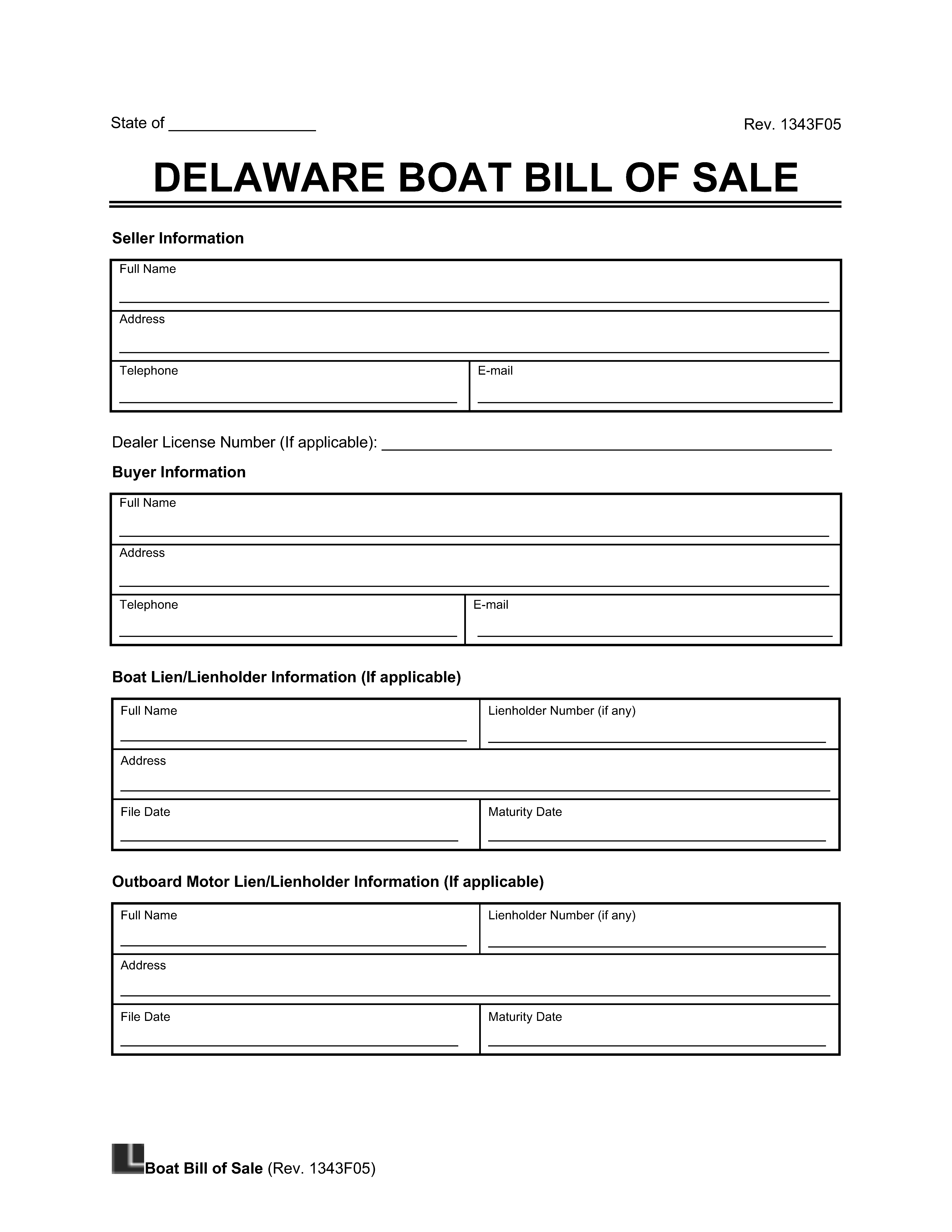 Boat Bill of Sale Delaware template