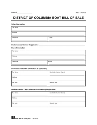 Washington DC boat bill of sale template