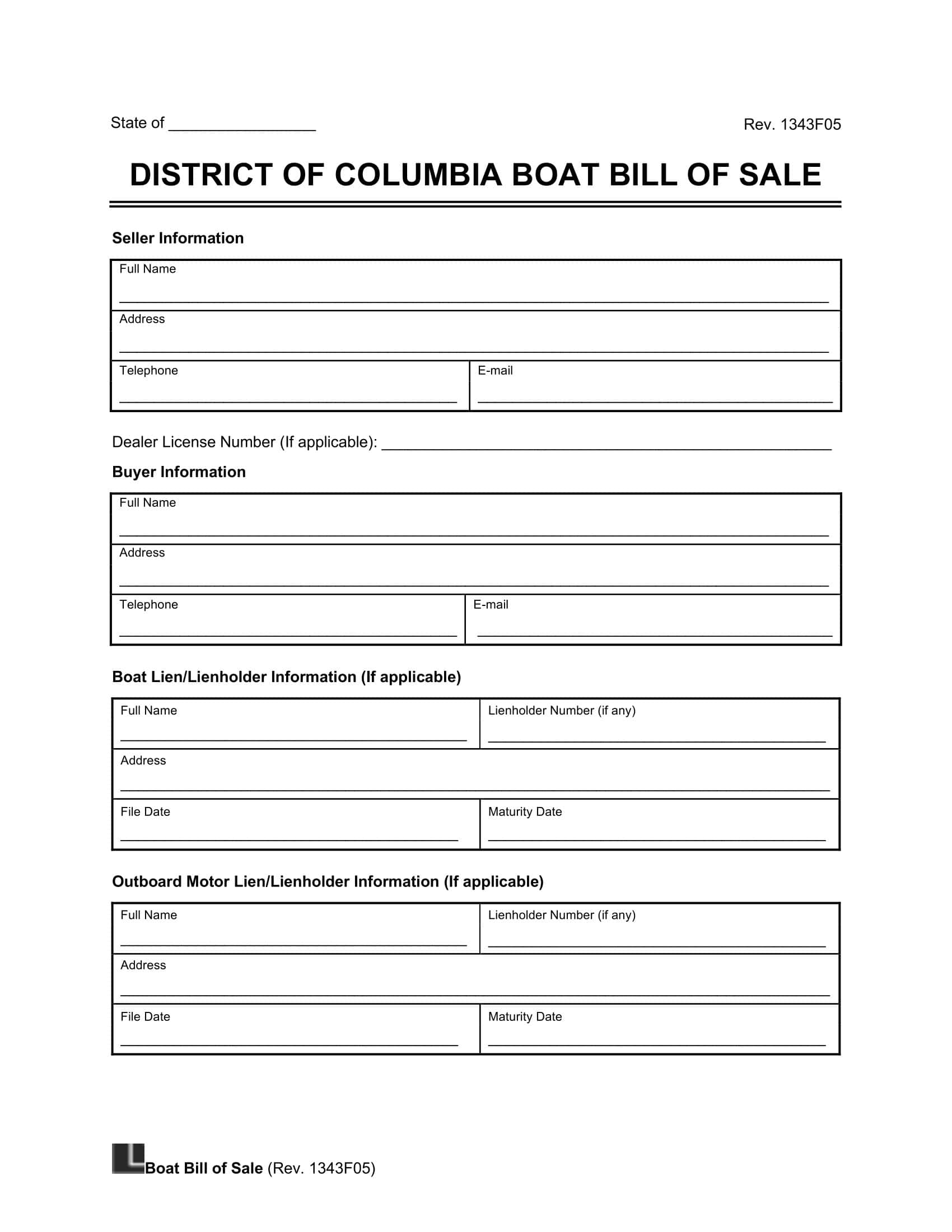 Washington DC boat bill of sale template