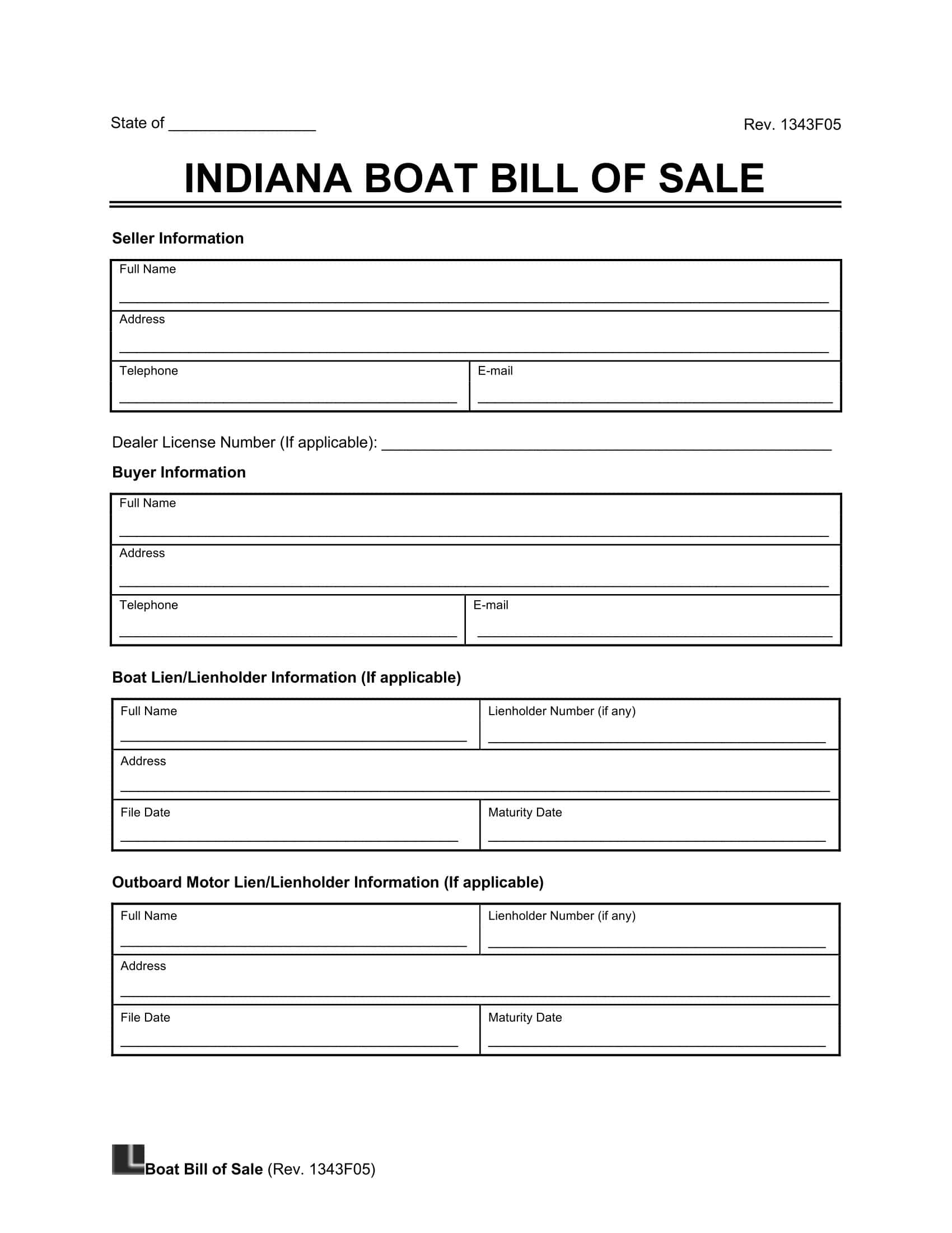 Indiana boat bill of sale template