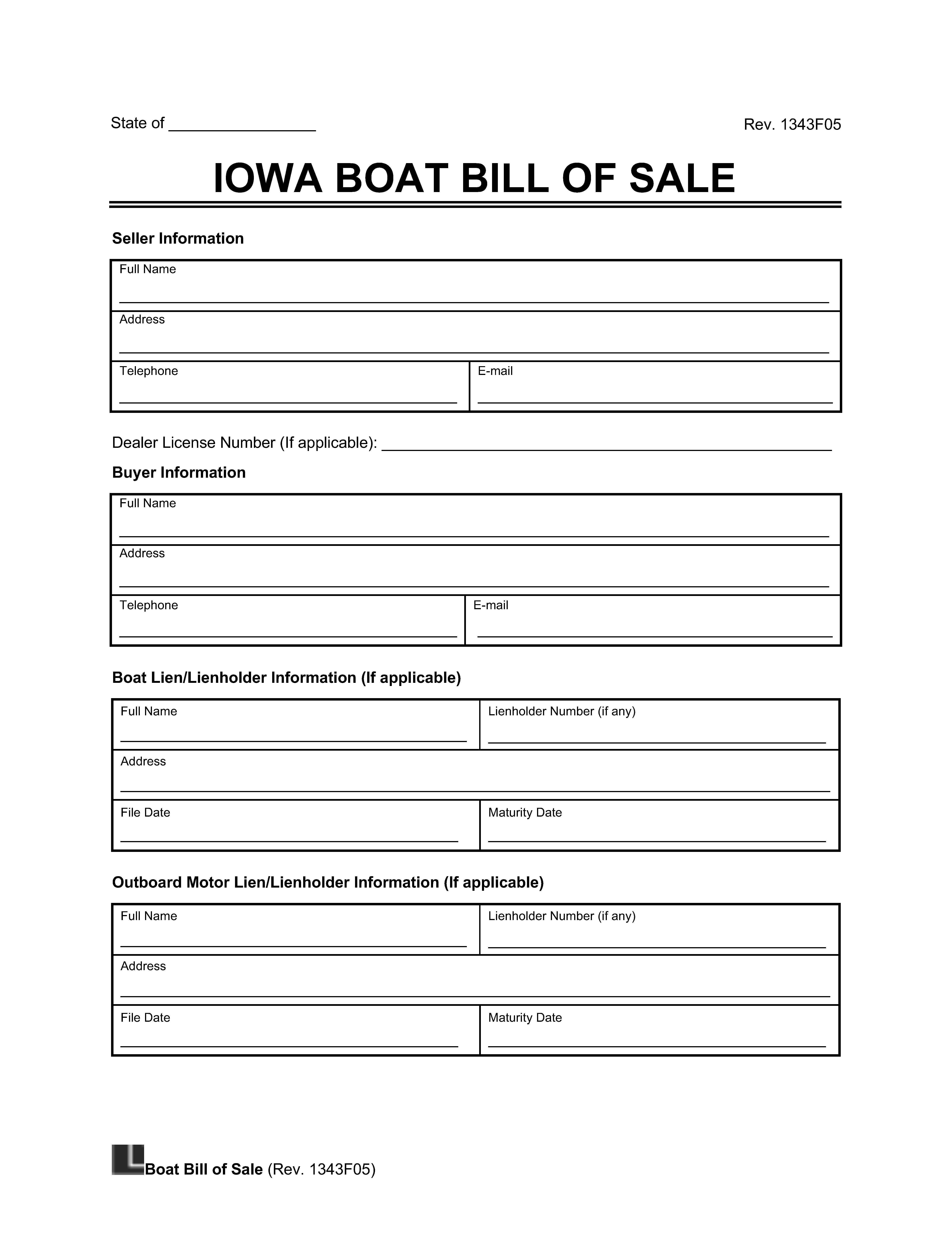 Iowa Boat Bill of Sale Template