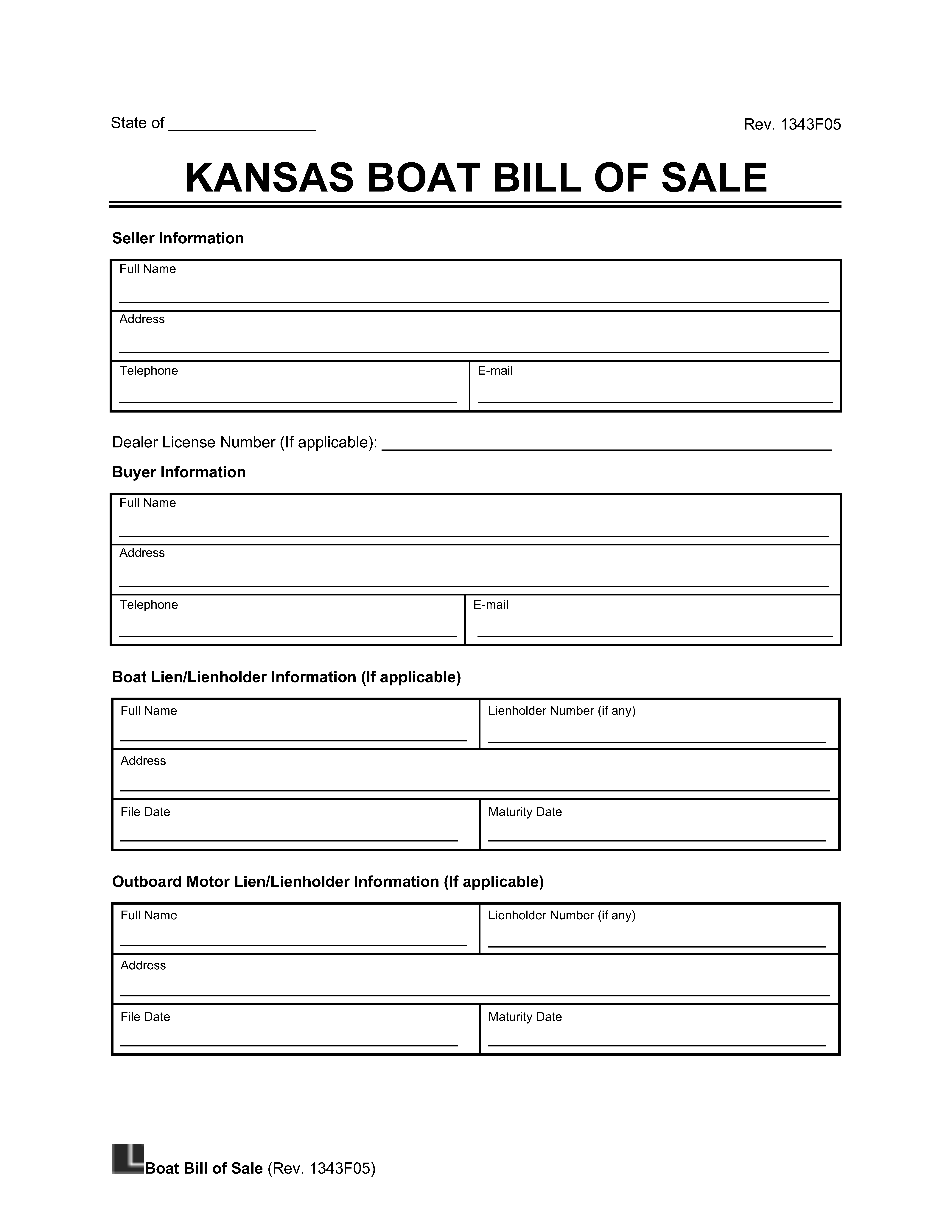 Kansas Boat Bill of Sale Template