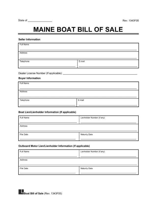 Maine Boat Bill of Sale Template