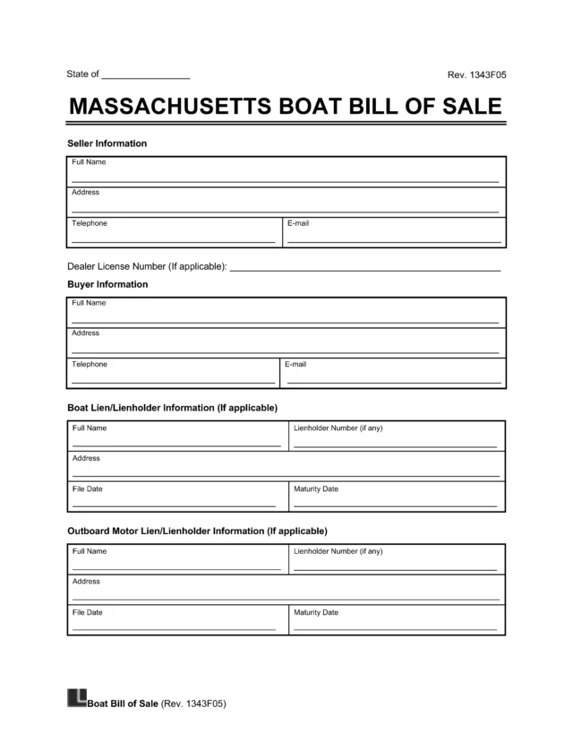 Massachusetts Boat Bill of Sale Template