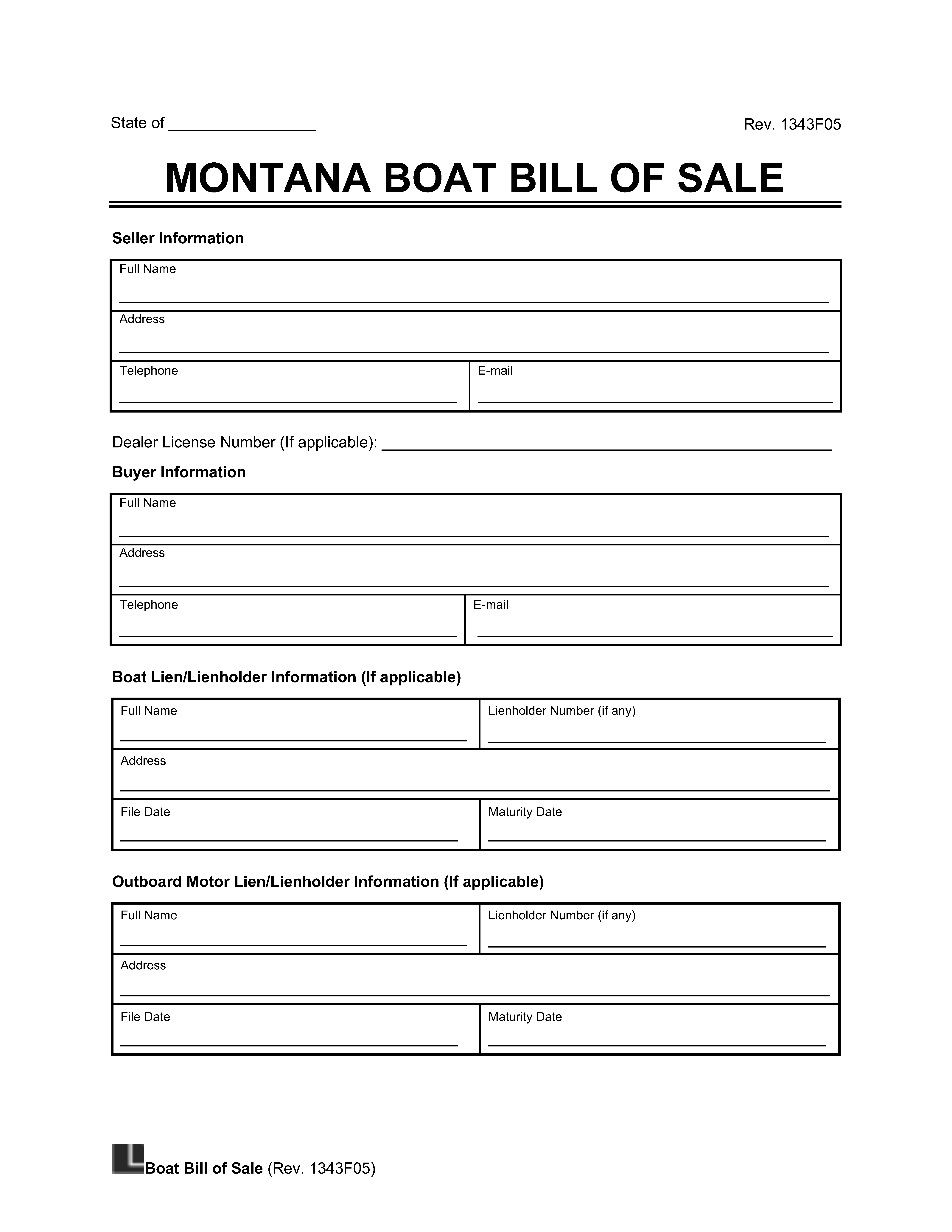 Montana Boat Bill of Sale Template