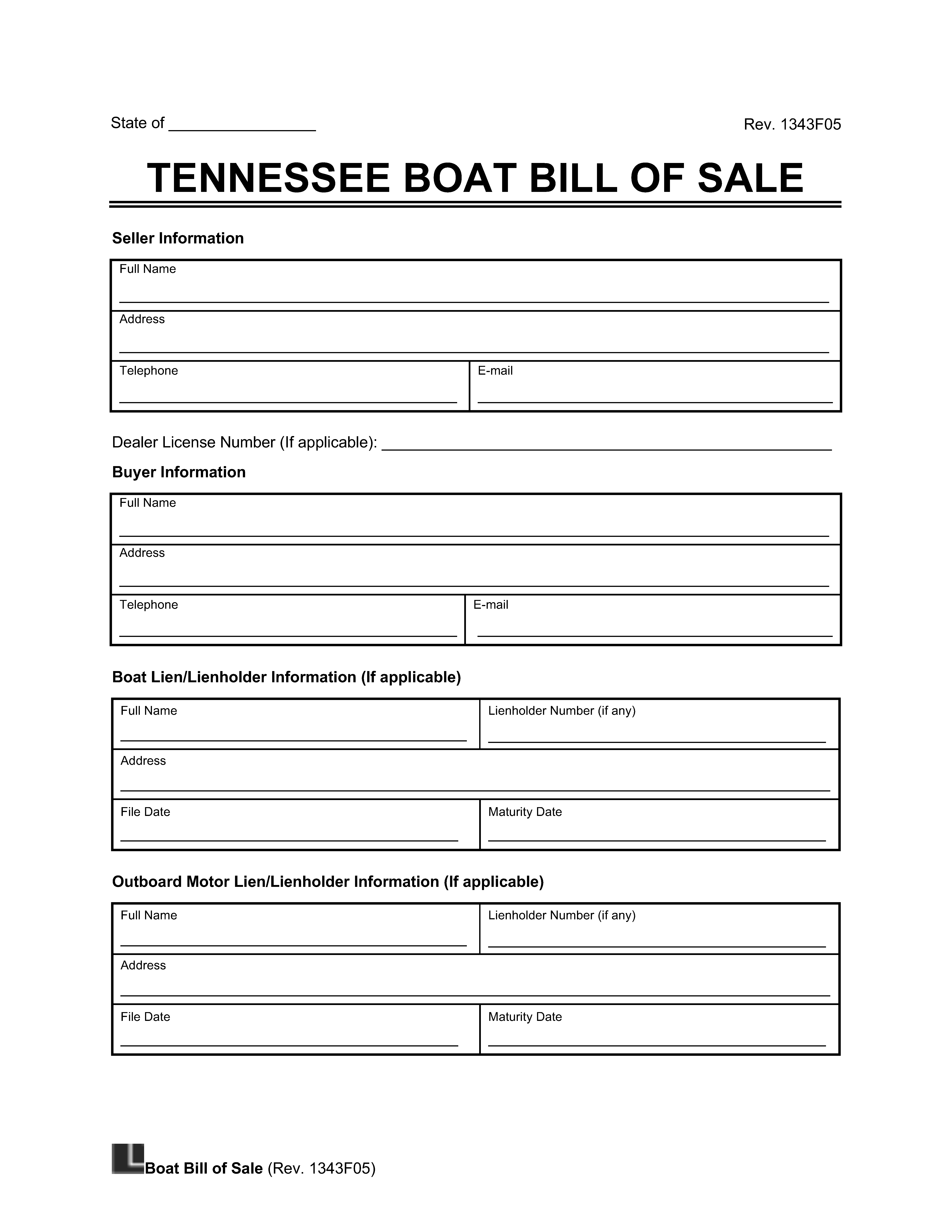 Tennessee Boat Bill of Sale Template